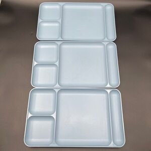 Tupperware Divided Serving Trays Set‎ of 3 Light Blue Vintage Made in USA 15x9